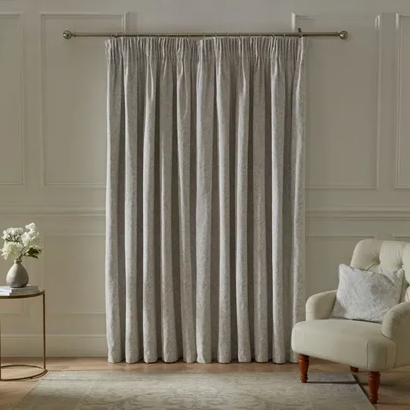 Pencil Pleat Curtains with Damask - Grey, Chenille