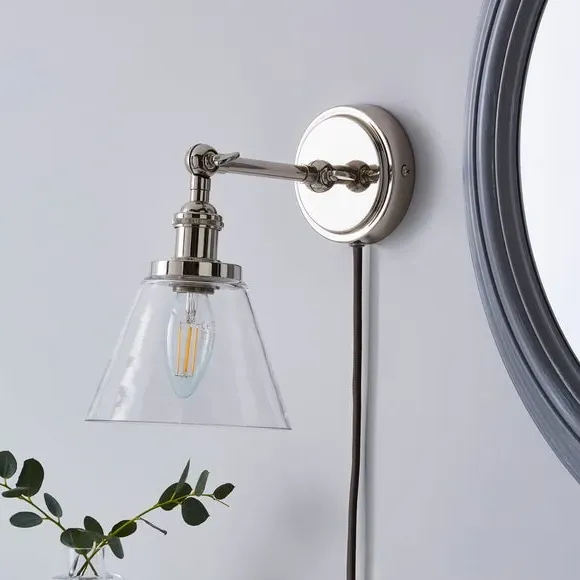 Plug In Wall Light - Chrome, Glass
