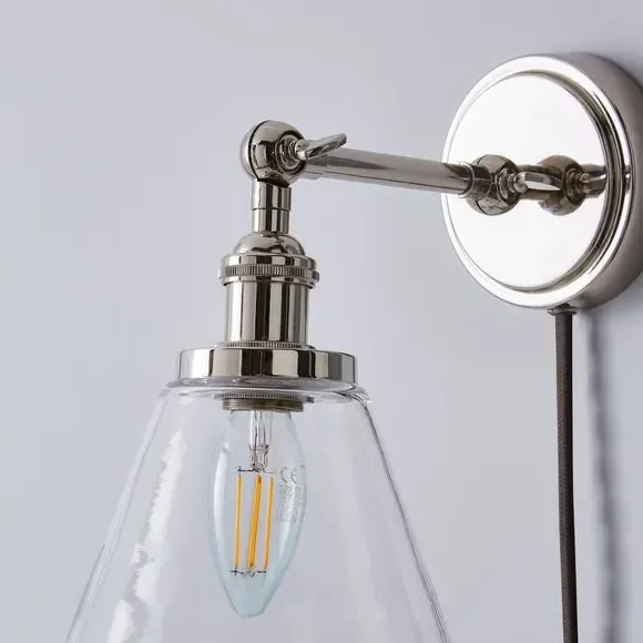 Plug In Wall Light - Chrome, Glass