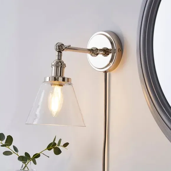 Plug In Wall Light - Chrome, Glass image