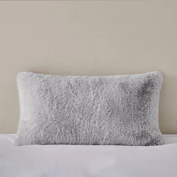 Boudoir Cushion with Feather Fill - Grey, Faux Fur