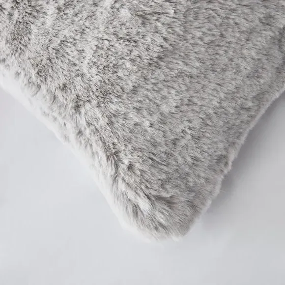 Boudoir Cushion with Feather Fill - Grey, Faux Fur