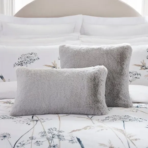 Boudoir Cushion with Feather Fill - Grey, Faux Fur