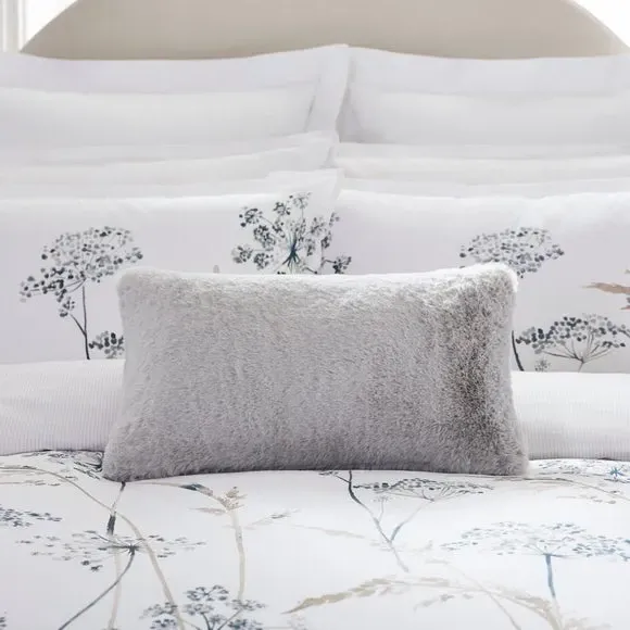 Boudoir Cushion with Feather Fill - Grey, Faux Fur