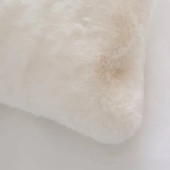 Boudoir Cushion with Zip Closure - White, Faux Fur