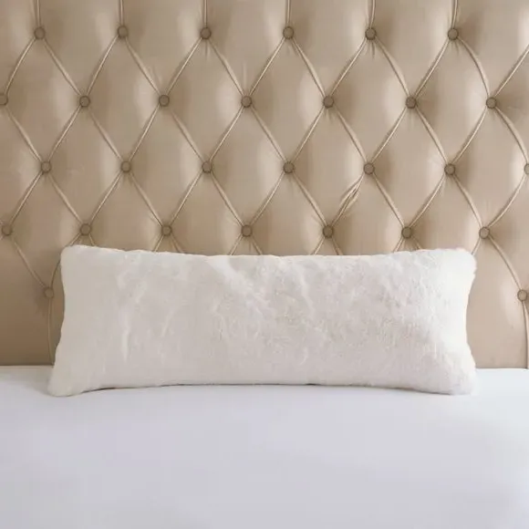 Boudoir Cushion with Zip Closure - White, Faux Fur image