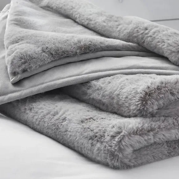 Faux Fur Bedspread with Velvet Reverse - Grey