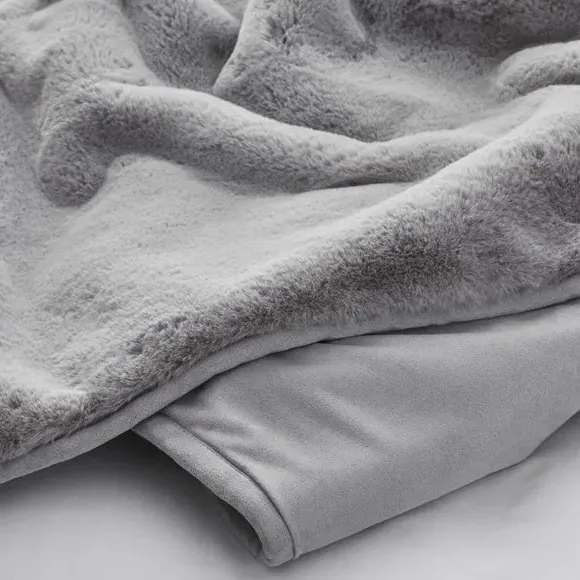 Faux Fur Bedspread with Velvet Reverse - Grey