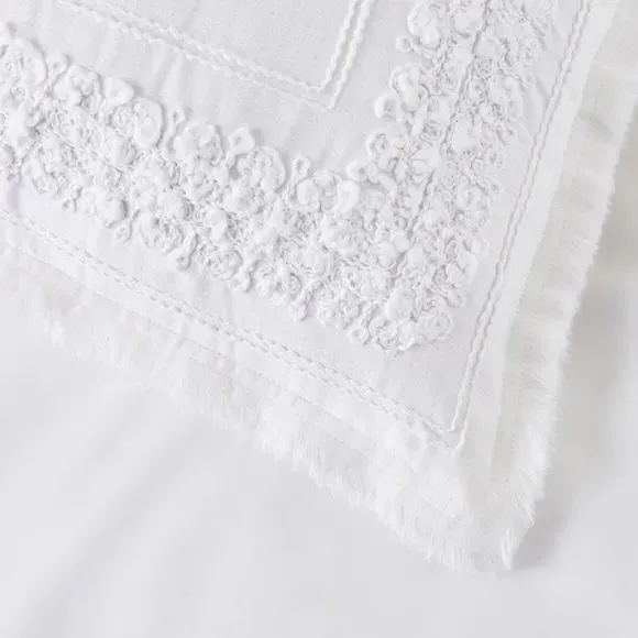 Long Boudoir Cushion with Embroidery - White
