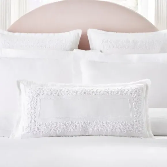 Long Boudoir Cushion with Embroidery - White image