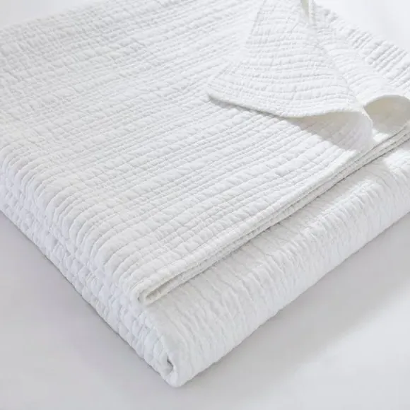 Quilted Bedspread Embroidered - White, Cotton