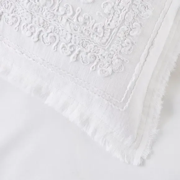 Square Cushion with Embroidery - White, Cotton