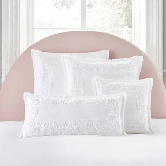 Square Cushion with Embroidery - White, Cotton