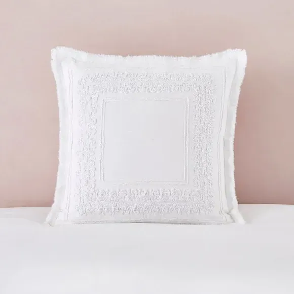 Square Cushion with Embroidery - White, Cotton
