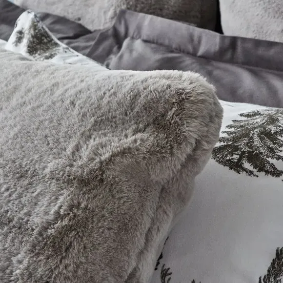 Square Cushion with Faux Fur - Grey