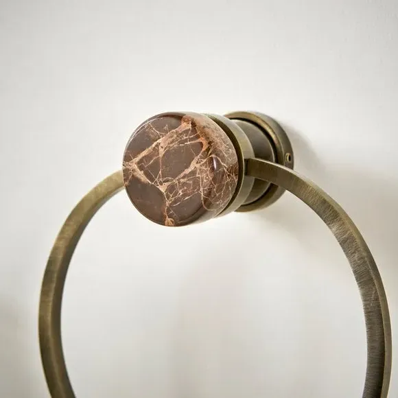 Towel Ring with Marble Base - Brass