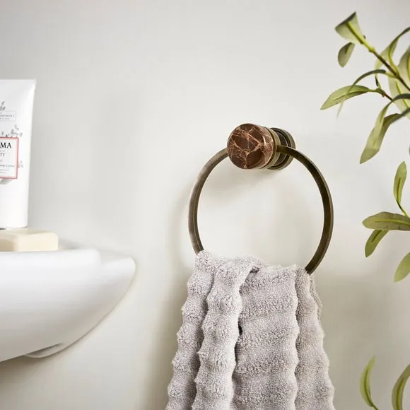 Towel Ring with Marble Base - Brass image