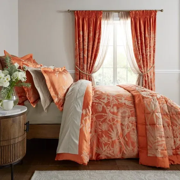 Quilted Bedspread Oriental Design - Orange, Jacquard