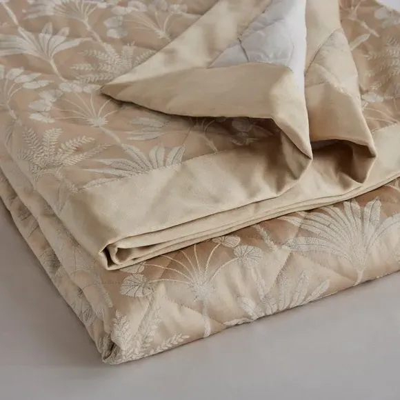 Quilted Bedspread Palm Design - Cream, Jacquard