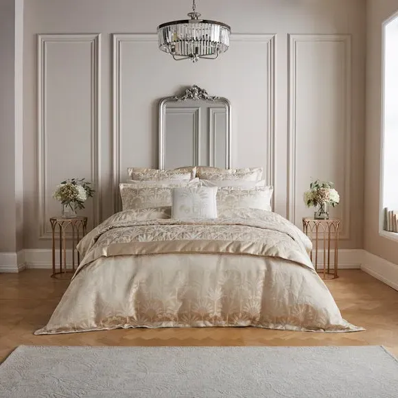 Quilted Bedspread Palm Design - Cream, Jacquard image