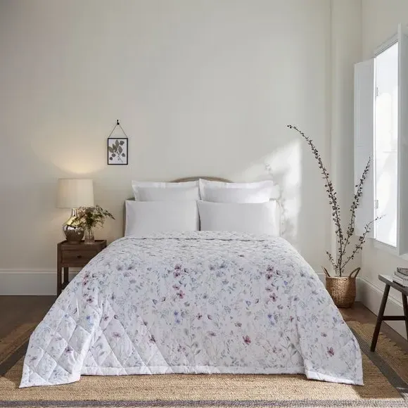 Quilted Bedspread Wildflower - Mauve, Cotton
