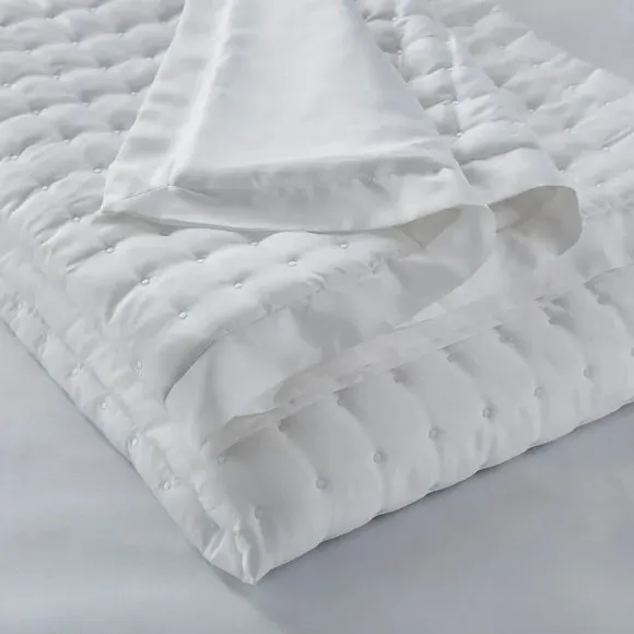 Quilted Bedspread with Oxford Border - White, Satin