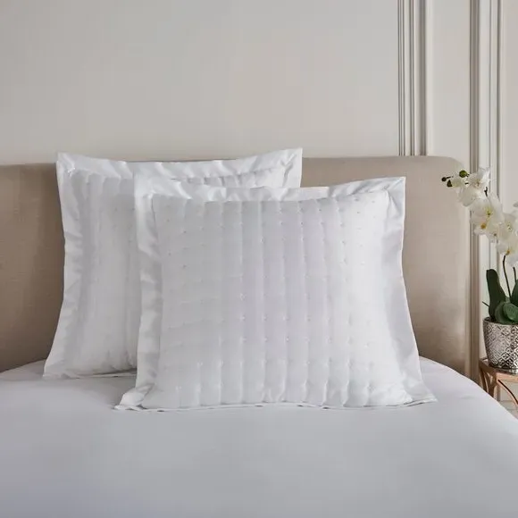 Quilted Pillowsham Oxford Border - White, Satin
