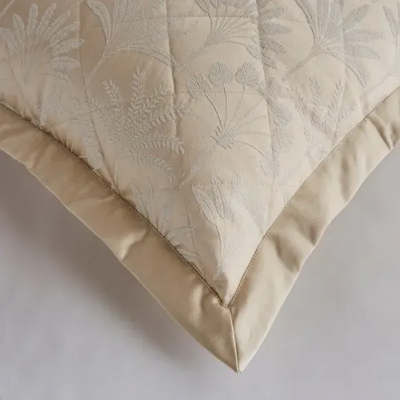 Quilted Pillowsham Palm Design - Cream, Jacquard