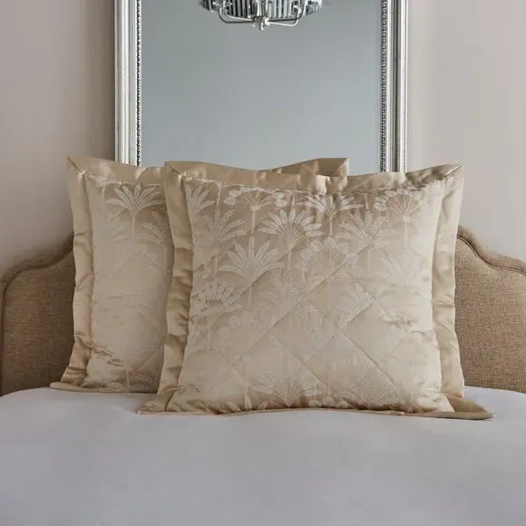 Quilted Pillowsham Palm Design - Cream, Jacquard image