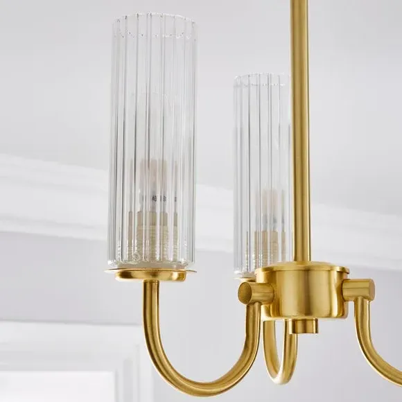 Semi Flush Ceiling Light - Gold, Fluted Glass