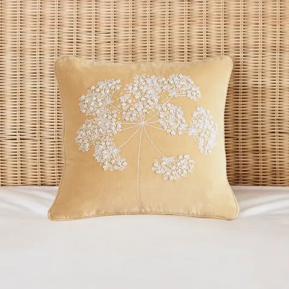 Square Cushion with Embroidery - Buttermilk, Velvet image
