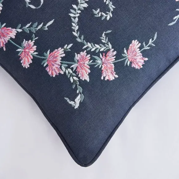 Square Cushion with Embroidery - Navy