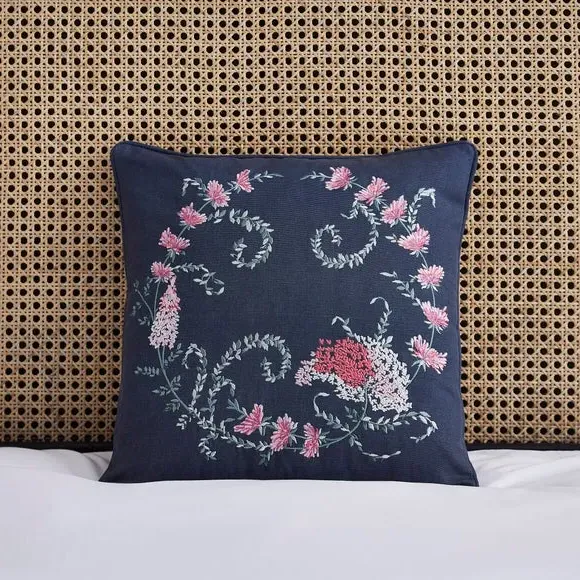 Square Cushion with Embroidery - Navy image
