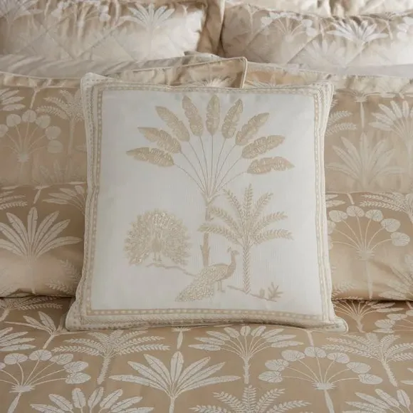 Square Cushion with Palm Design - Cream, Jacquard image