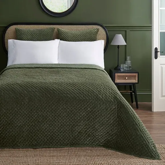 Square Pillowcase - Green, Cotton Velvet