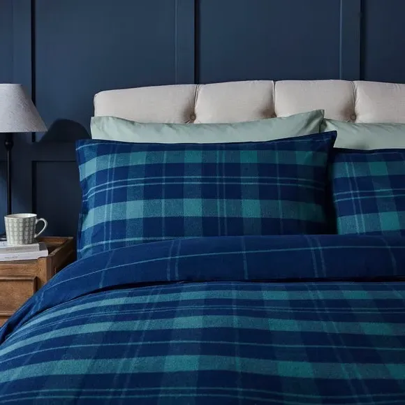 Tartan Duvet Cover Set with Pillowcase - Navy