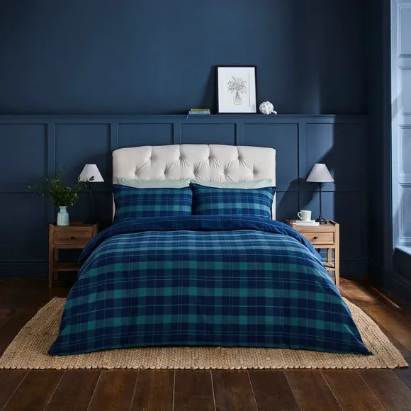 Tartan Duvet Cover Set with Pillowcase - Navy