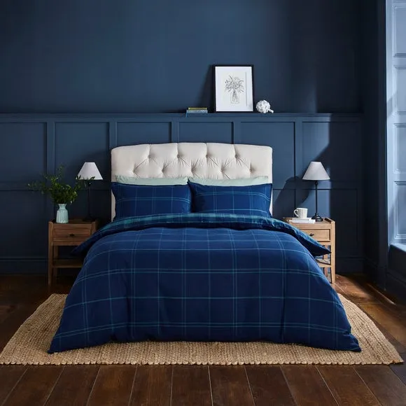 Tartan Duvet Cover Set with Pillowcase - Navy