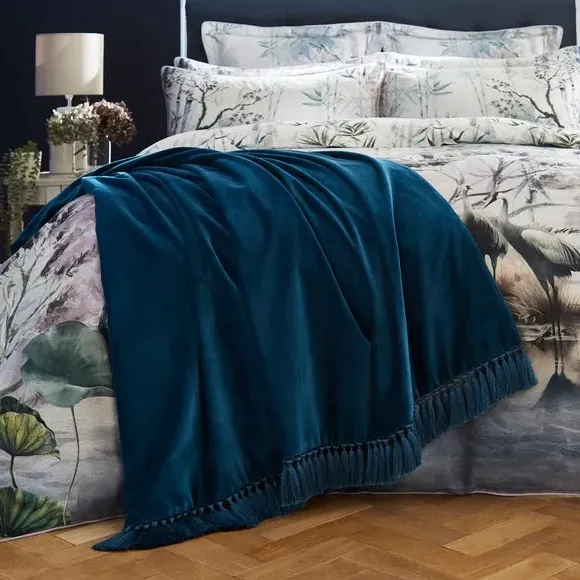 Throw Blanket with Tassels - Teal, Velvet image