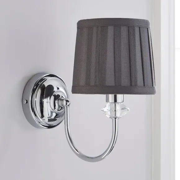 Wall Light with Crystal Detail - Grey, Chrome