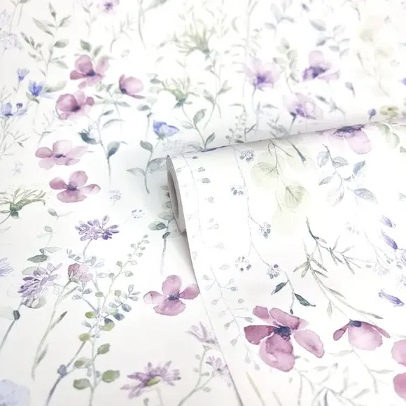 Wildflowers Wallpaper - Mauve, Matt Finish