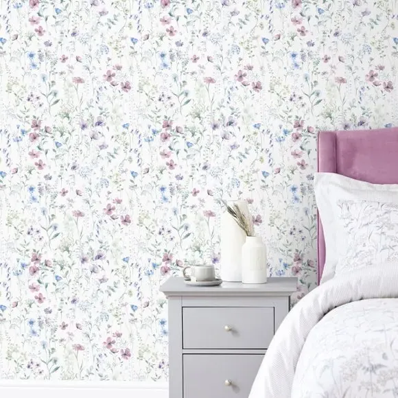 Wildflowers Wallpaper - Mauve, Matt Finish
