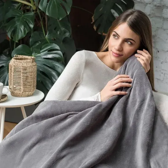 Heated Throw Blanket with Timer - Grey, Velvet