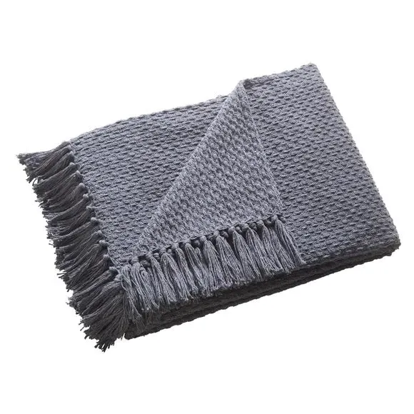 Basket Weave Throw Blanket - Charcoal, Cotton