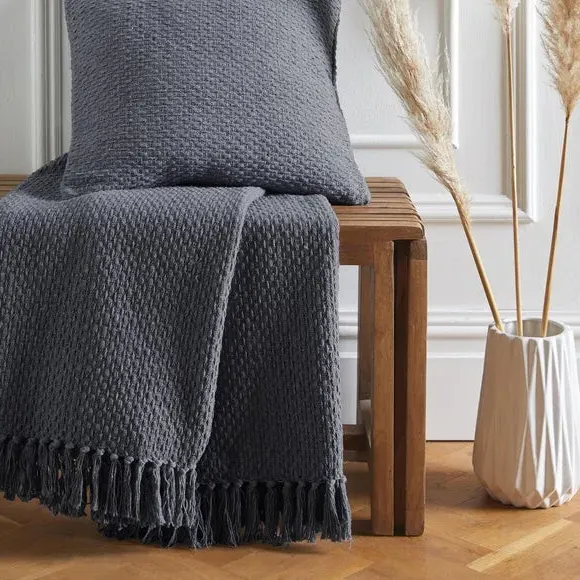 Basket Weave Throw Blanket - Charcoal, Cotton image