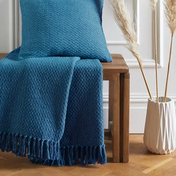 Basket Weave Throw Blanket - Teal, Cotton