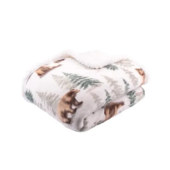 Bear Print Bedspread - Natural, Fleece