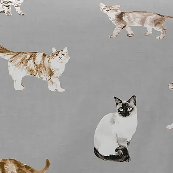 Cats Duvet Cover & Pillowcase Set - Grey, Polycotton