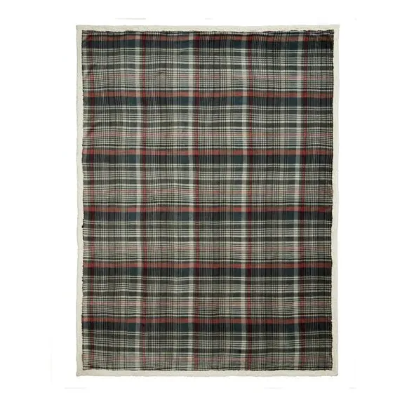 Check Throw Blanket with Sherpa Lining - Green