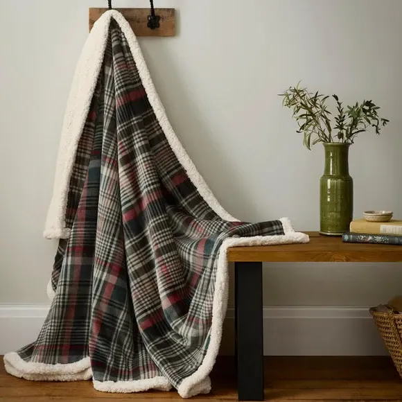 Check Throw Blanket with Sherpa Lining - Green image